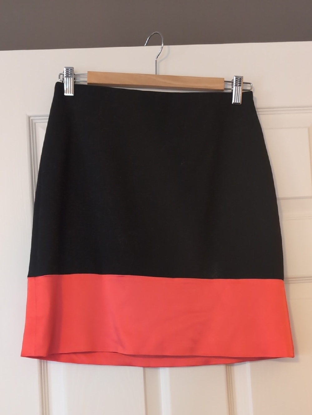 Ann Taylor Black Mini Skirt with Coral Hem